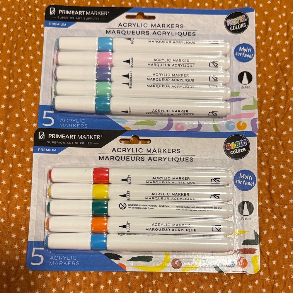 PrimeArt Acrylic Markers - 10-Pack Assorted Colors (Pastel & Basic)